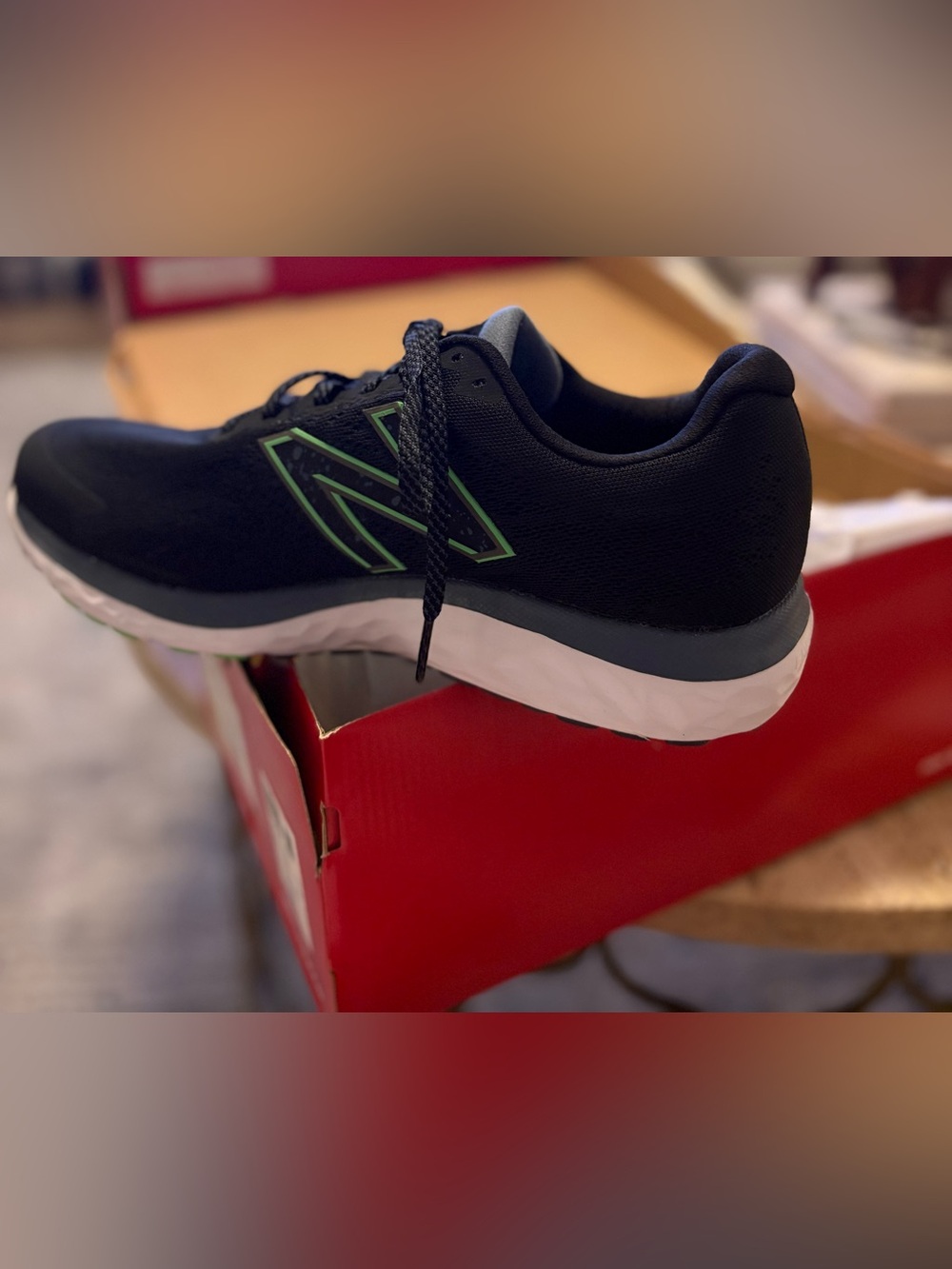New Balance Men’s Black with Green Accent Athletic Sneakers